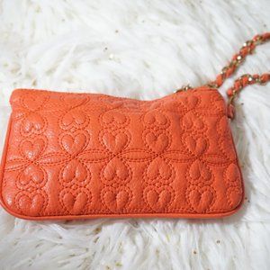 Cute Orange Heart Quilted Wristlet